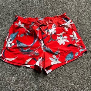 Athleta Tropical Print Hudson Boardshorts Red Orange Size 10